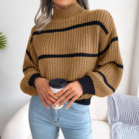 Casual Ribbed Turtleneck - Elara-Khaki-S-State of Style