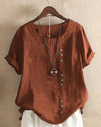 Casual Short Sleeve Blouse with Round Neck - Nora-Brown-S-State of Style