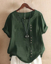 Casual Short Sleeve Blouse with Round Neck - Nora-Green-S-State of Style