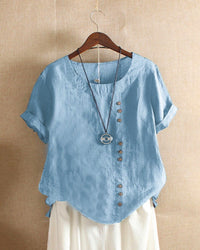 Casual Short Sleeve Blouse with Round Neck - Nora-Light Blue-S-State of Style