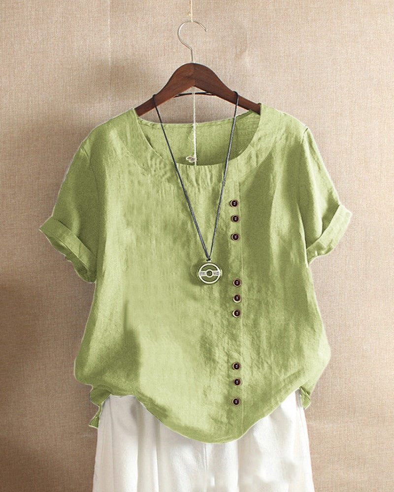 Casual Short Sleeve Blouse with Round Neck - Nora-Mint Green-S-State of Style