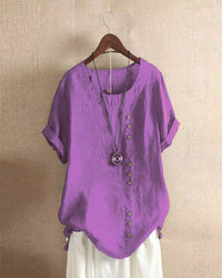 Casual Short Sleeve Blouse with Round Neck - Nora-Purple-S-State of Style