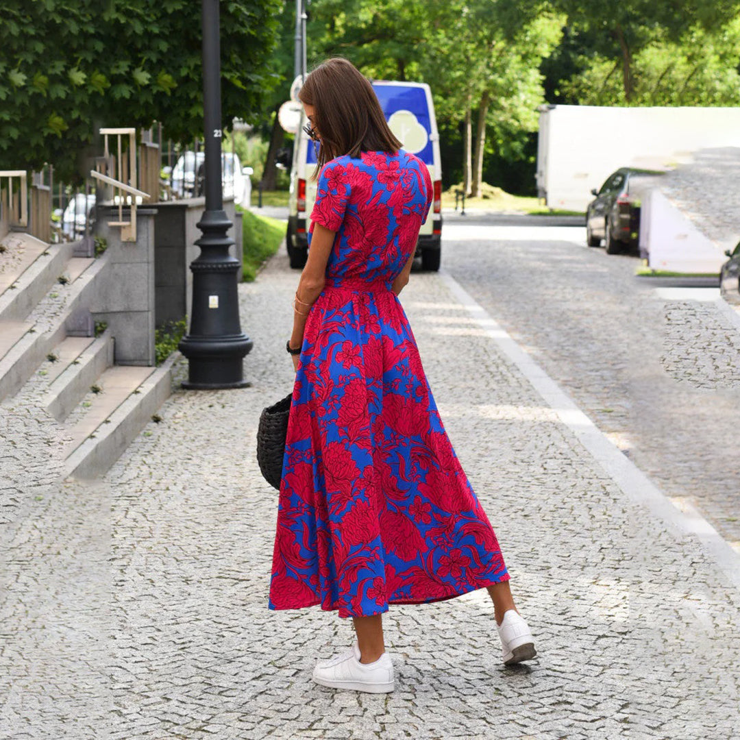 Casual Summer Dress - Luna-Red/Blue-S-State of Style
