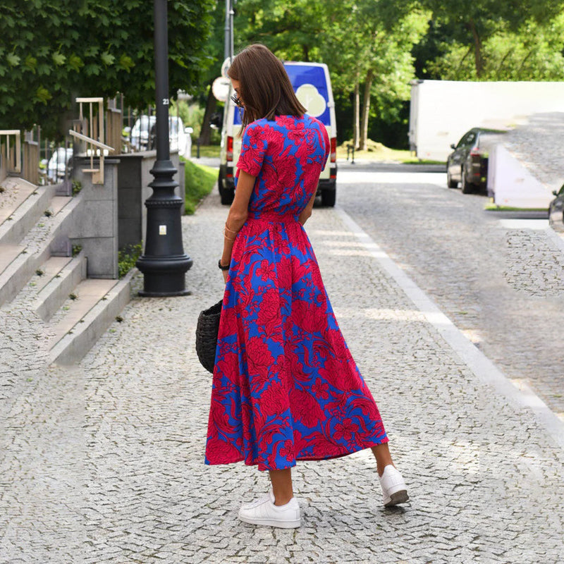 Casual Summer Dress - Luna-Red/Blue-S-State of Style