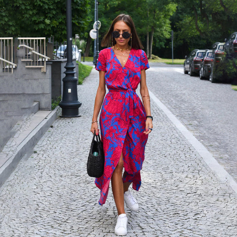 Casual Summer Dress - Luna-Red/Blue-S-State of Style