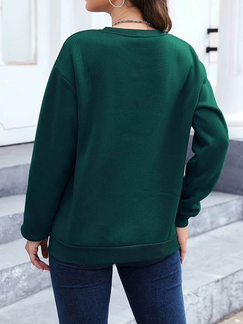 Casual Sweatshirt with Feather Print - Marisa-Dark Green-S-State of Style