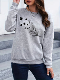 Casual Sweatshirt with Feather Print - Marisa-Dark Green-S-State of Style