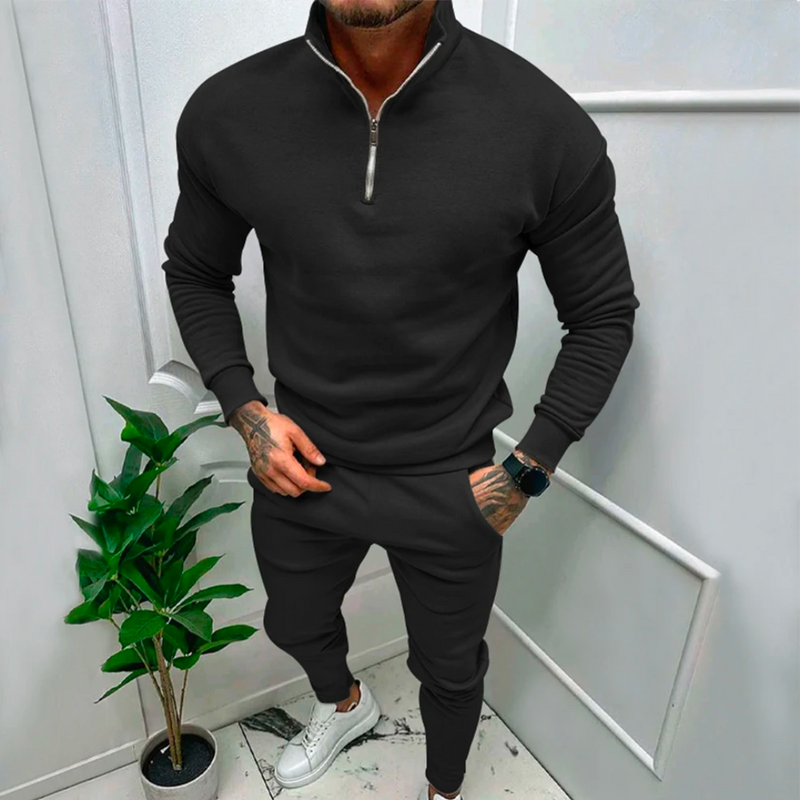 Casual Two-Piece Men's Set - Jasper-Black-S-State of Style