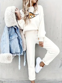 Casual Two-Piece Outfit with Cute Bear Print - Mila-White-S-State of Style