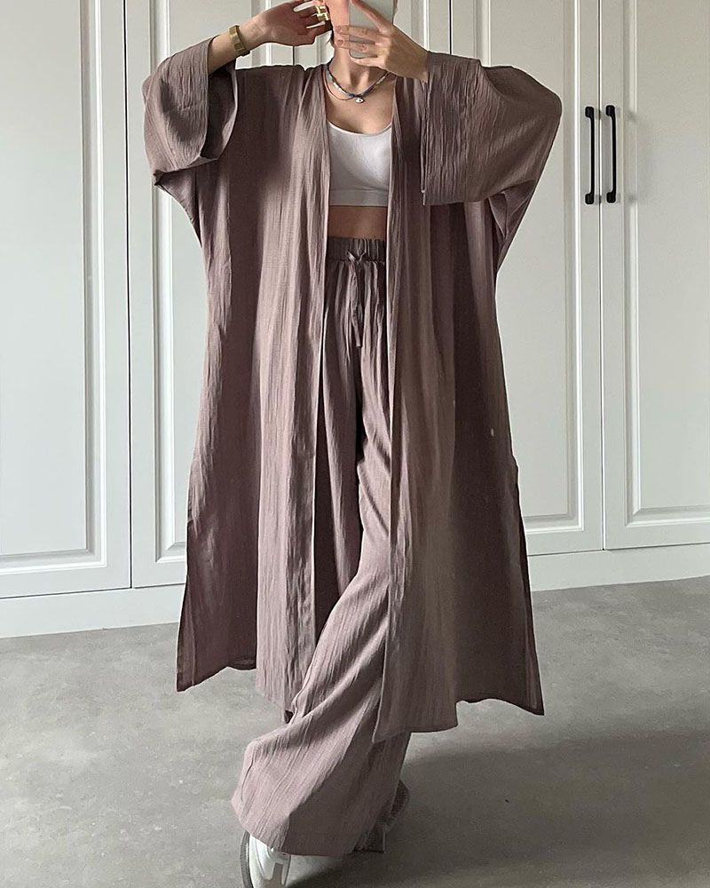 Casual two-piece set for women with vest and trousers – Thalia-Coffee-S-State of Style