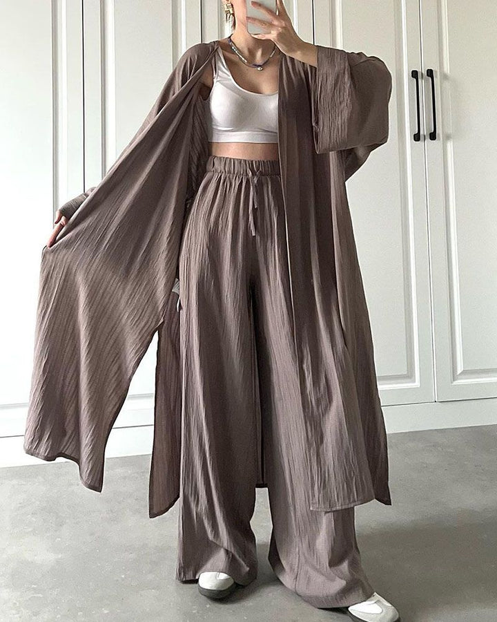 Casual two-piece set for women with vest and trousers – Thalia-Khaki-S-State of Style