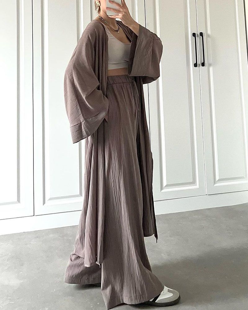 Casual two-piece set for women with vest and trousers – Thalia-Khaki-S-State of Style