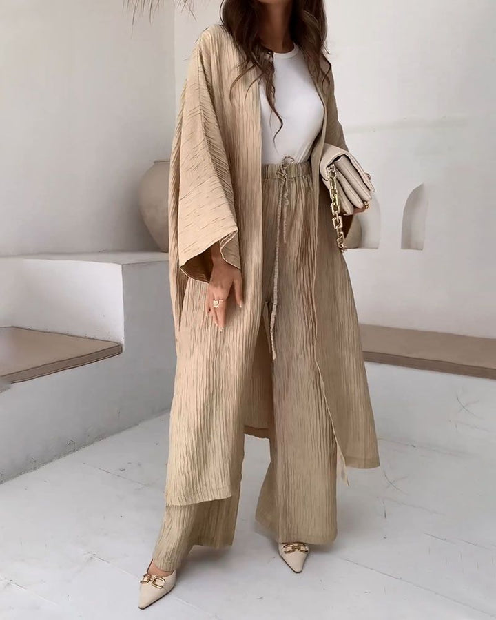 Casual two-piece set for women with vest and trousers – Thalia-Khaki-S-State of Style