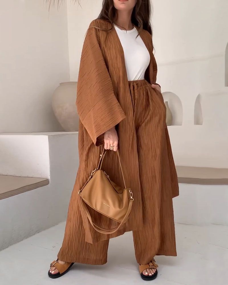 Casual two-piece set for women with vest and trousers – Thalia-Khaki-S-State of Style