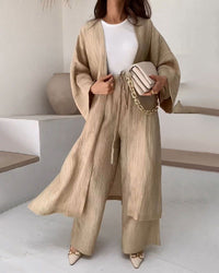 Casual two-piece set for women with vest and trousers – Thalia-Khaki-S-State of Style