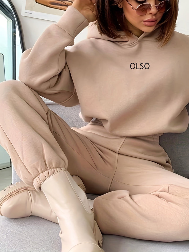 Casual Two-Piece Set with Stylish Letter Print - Elvira-Beige-S-State of Style