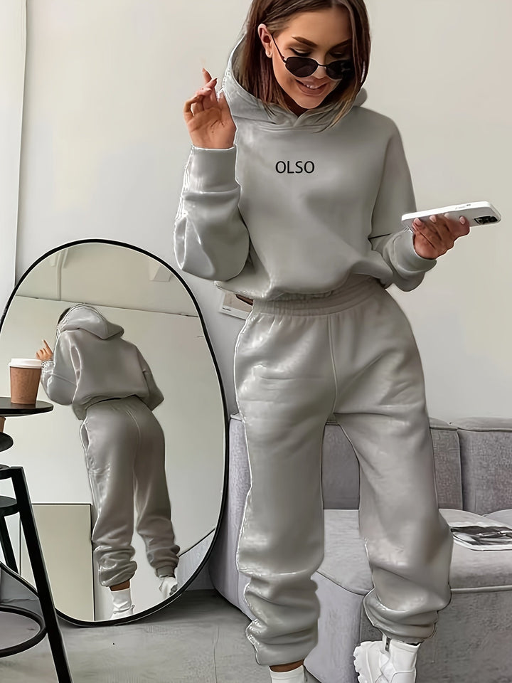 Casual Two-Piece Set with Stylish Letter Print - Elvira-Grey-S-State of Style