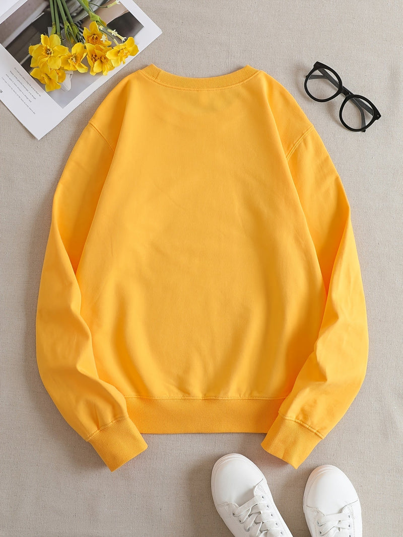 Casual Yellow Sweatshirt with Humorous Graphic Print - Elara-S-State of Style