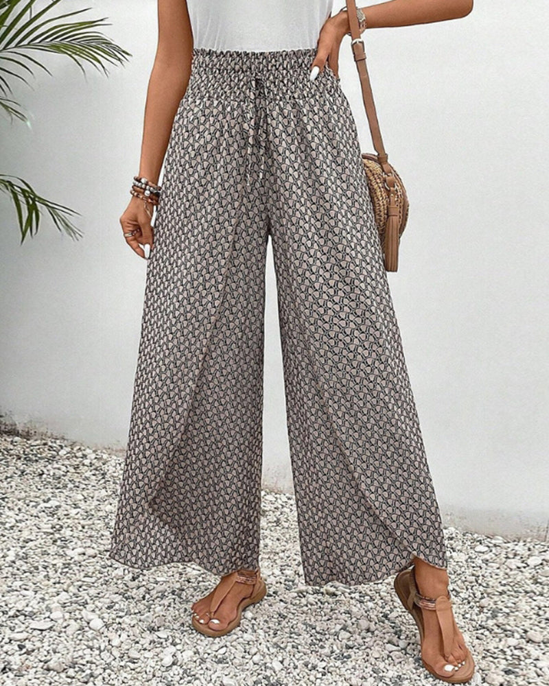 High-waisted women's trousers with geometric pattern – Sapphira