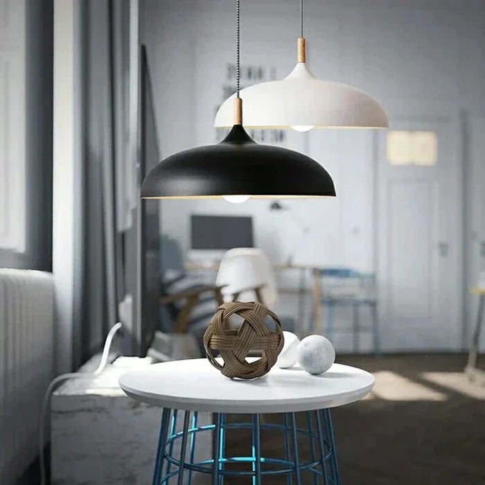 Ceiling Light in Scandinavian Oak - ScandiLuxe-Black-Warm White-dia35cm X h23cm-State of Style