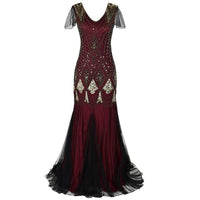 Charice Long 20s Flapper Dress With Sequins-Burgundu-S-State of Style