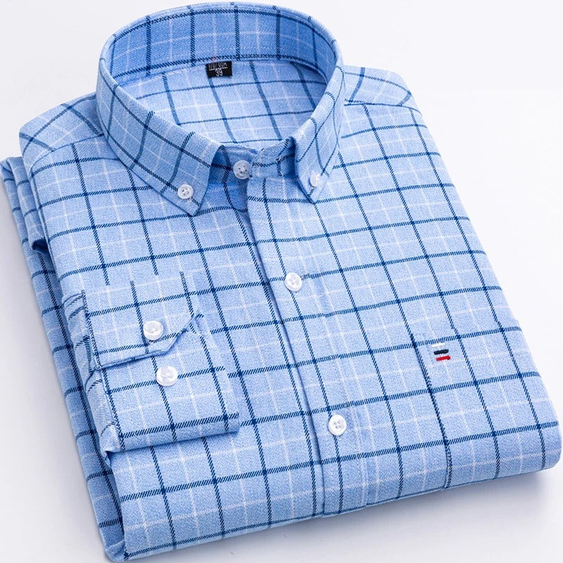 Checked Cotton Shirt - Victor-Light Blue-XS-State of Style