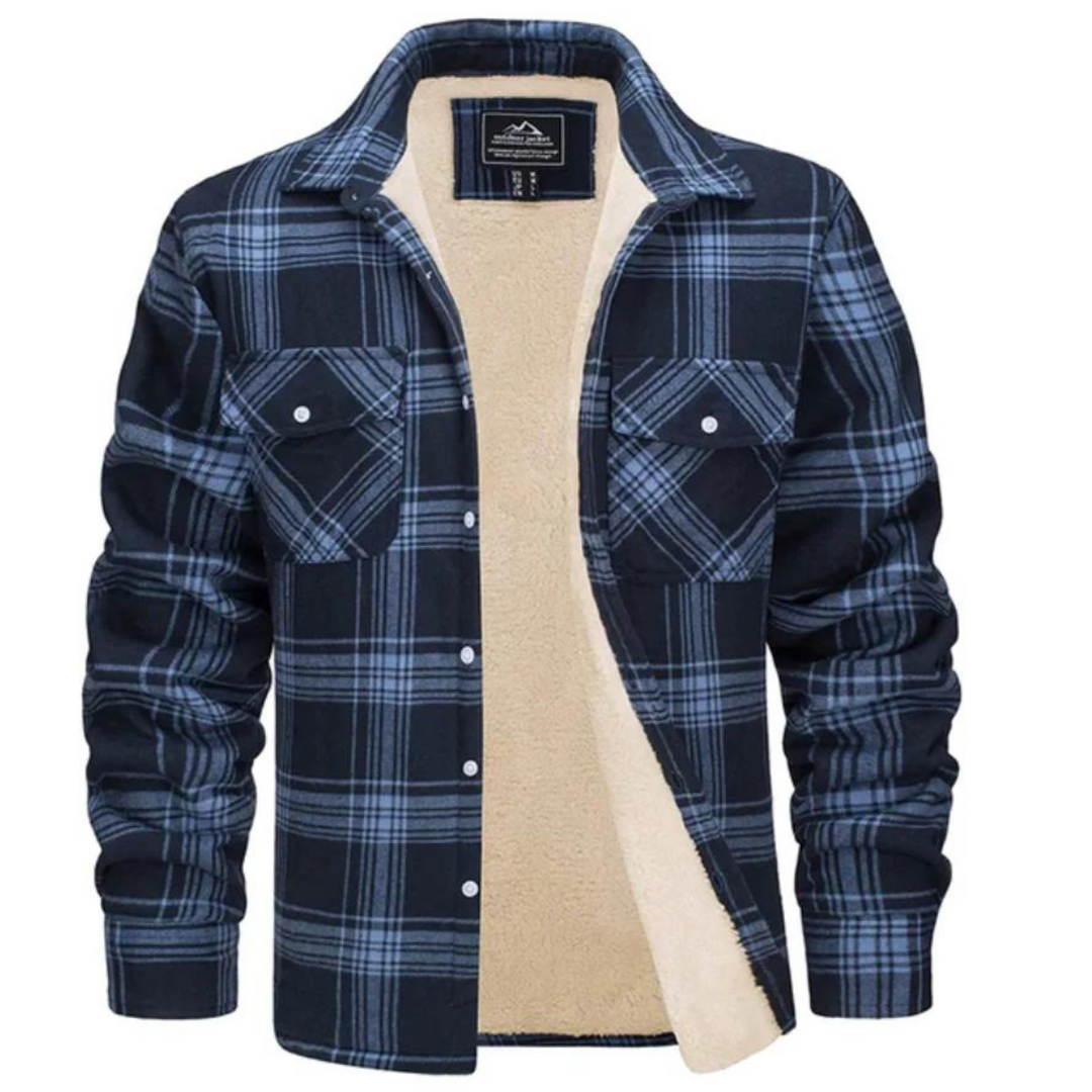 Checked Fleece-Lined Jacket - Lawson-Navy Blue-S-State of Style