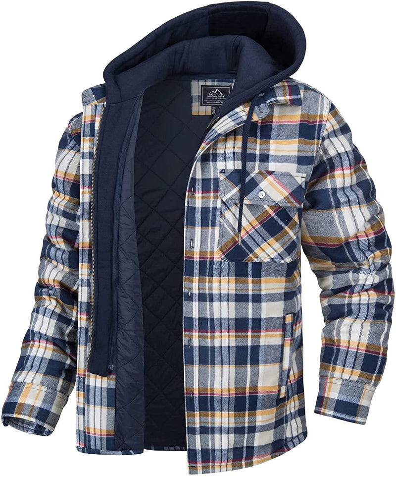 Checkered Men's Hoodie Vest with Warm Lining - Ethan-Yellow - Blue-S-State of Style