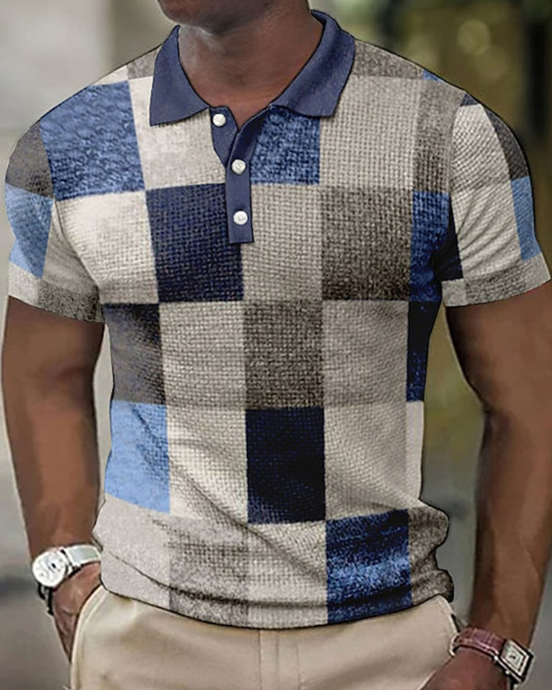 Checkered Short-Sleeve Polo - Renaldo-Blue-S-State of Style