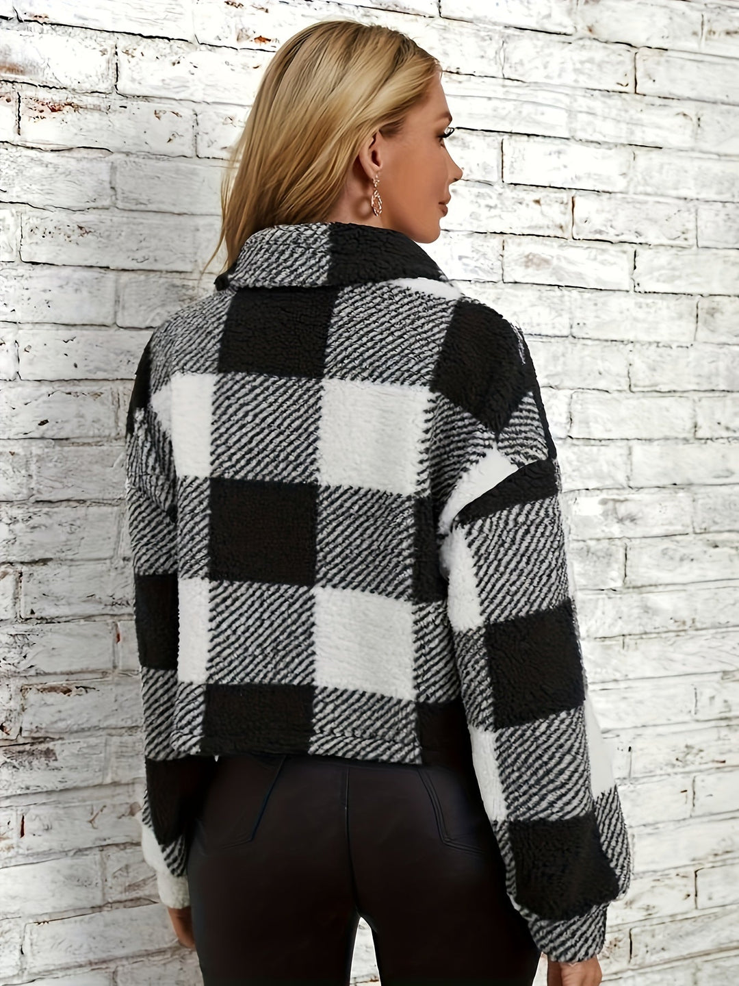 Checkered Teddy Coat with Button Closure – Clara-Brown-S-State of Style