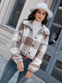 Checkered Teddy Coat with Button Closure – Clara-Brown-S-State of Style