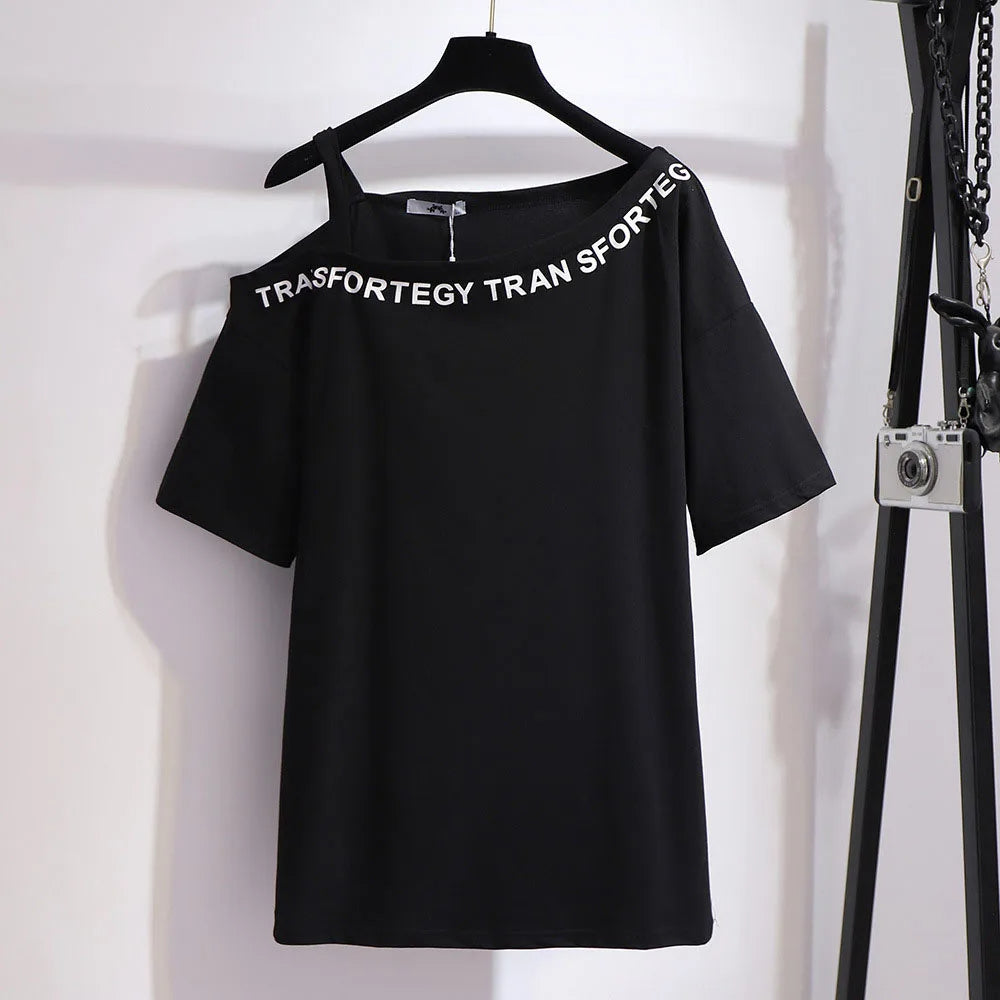 Cheeky Summer One-Shoulder Tee for Curvy Fashionistas-Black-6XL-State of Style