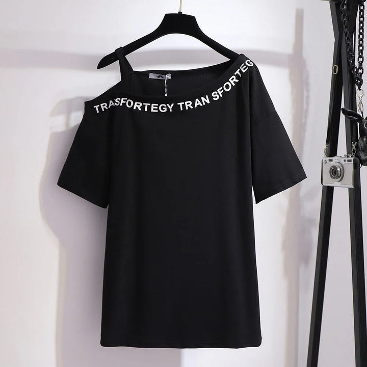 Cheeky Summer One-Shoulder Tee for Curvy Fashionistas-Black-6XL-State of Style
