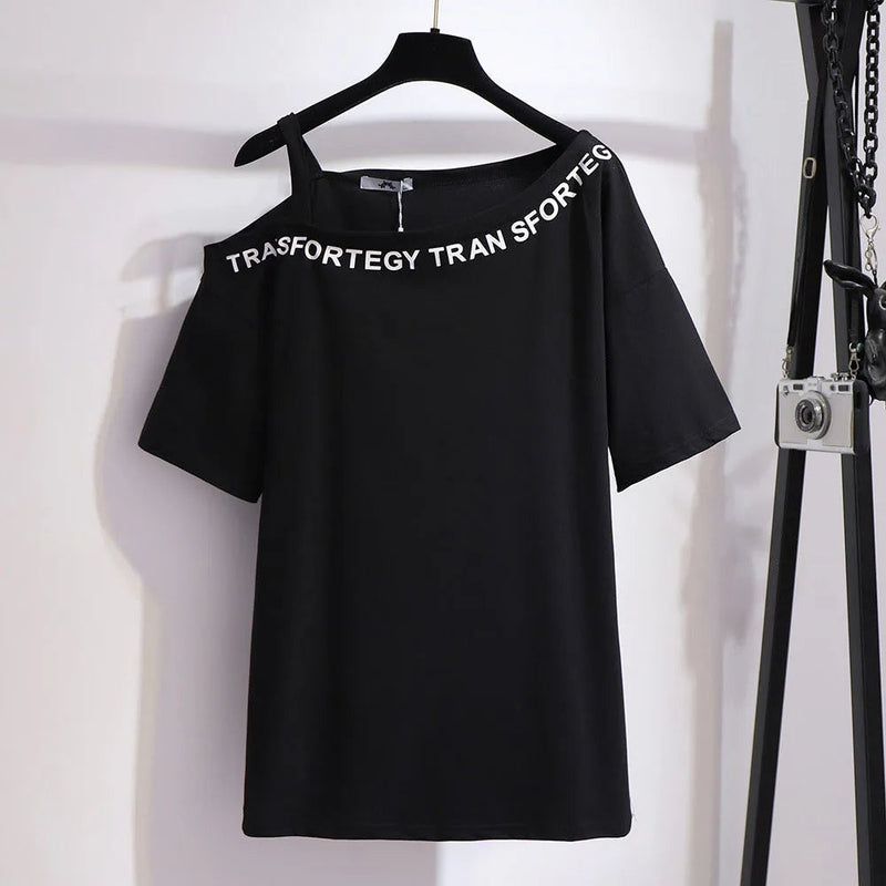 Cheeky Summer One-Shoulder Tee for Curvy Fashionistas-Black-6XL-State of Style