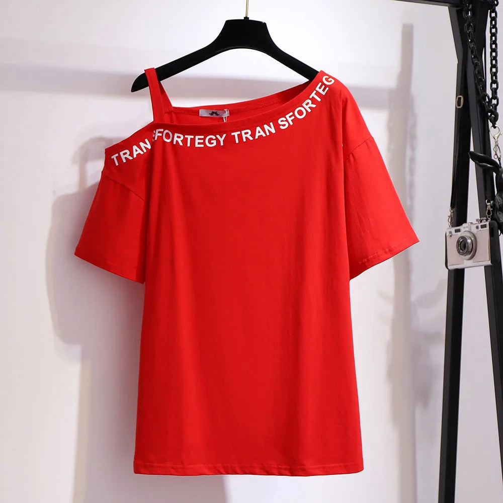 Cheeky Summer One-Shoulder Tee for Curvy Fashionistas-Red-6XL-State of Style