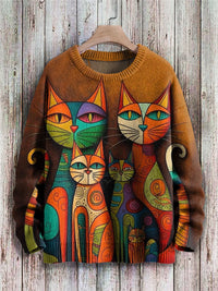 Cheerful Cat Print Sweater for Women – Cleo-Leo-S-State of Style