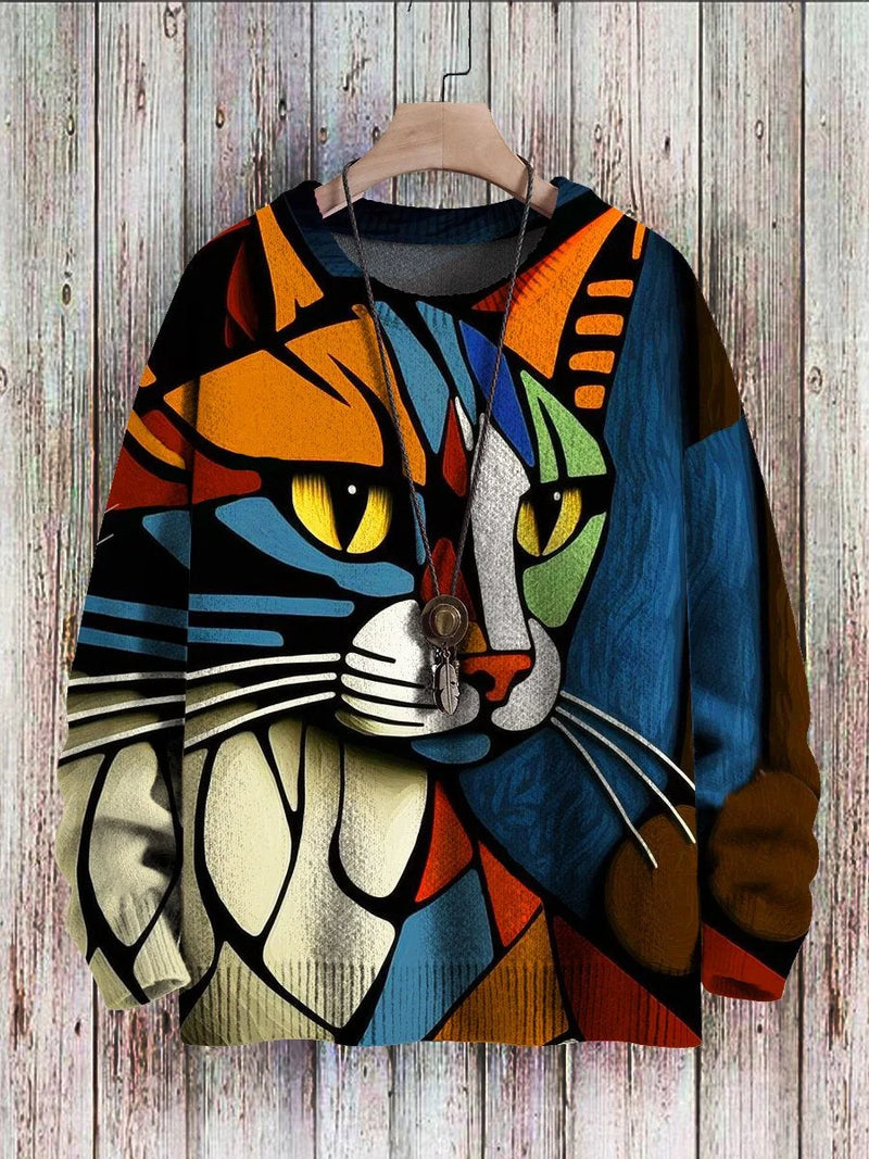 Cheerful Cat Print Sweater for Women – Cleo-Pukkie-S-State of Style
