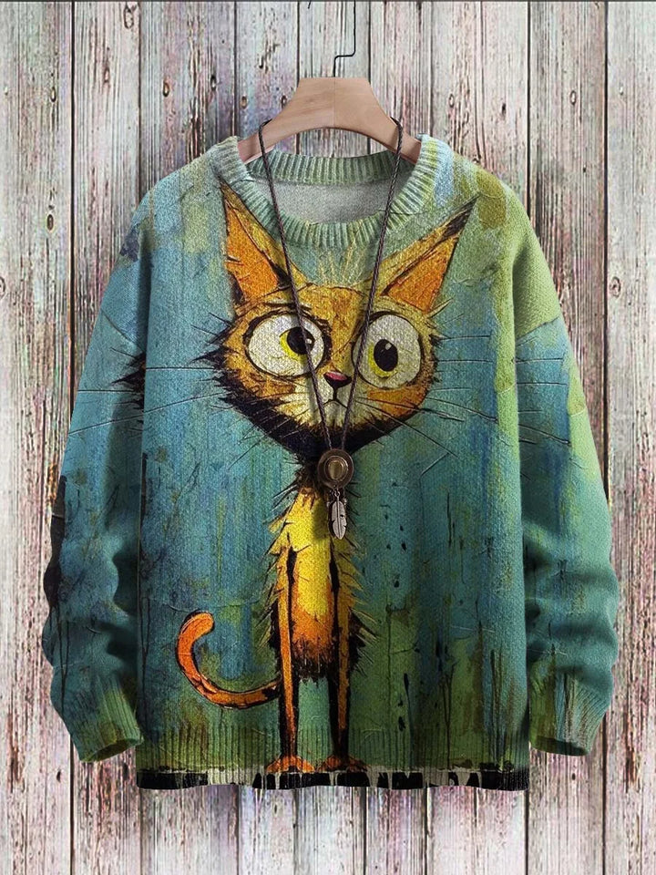 Cheerful Cat Print Sweater for Women – Cleo-Simba-S-State of Style
