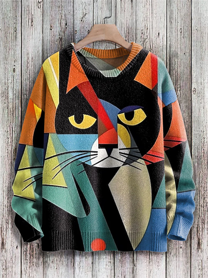 Cheerful Cat Print Sweater for Women – Cleo-Whisker-S-State of Style