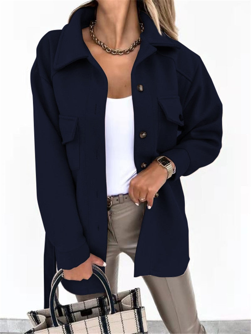 Chelsea's Jacket | Comfortable Oversized Jacket for Women-Dark Blue-S-State of Style