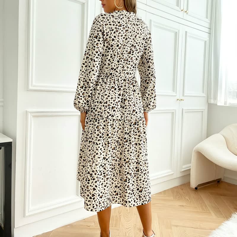 Chic Long-Sleeve Leopard Print Dress-Black-S-State of Style
