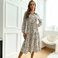 Chic Long-Sleeve Leopard Print Dress-Black-S-State of Style