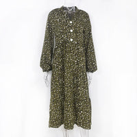 Chic Long-Sleeve Leopard Print Dress-Green-S-State of Style
