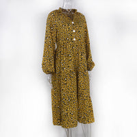 Chic Long-Sleeve Leopard Print Dress-Yellow-S-State of Style