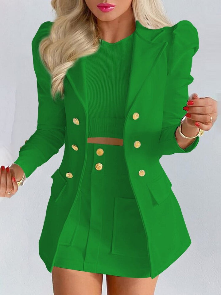 Chic Two-Piece Set | Blazer and Skirt | Elegant Office Wear-Green-S-State of Style