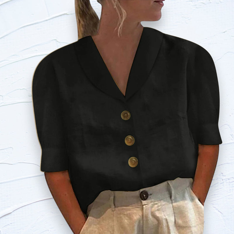 Chic Women's Blouse with Collar and Buttons - Vivienne-S-Black-State of Style