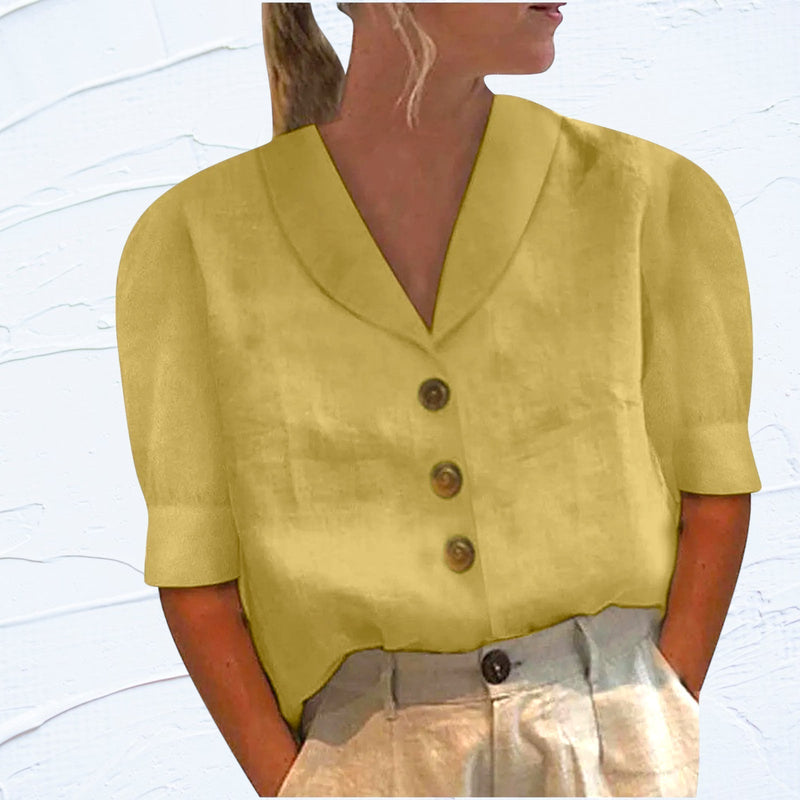 Chic Women's Blouse with Collar and Buttons - Vivienne-S-Yellow-State of Style