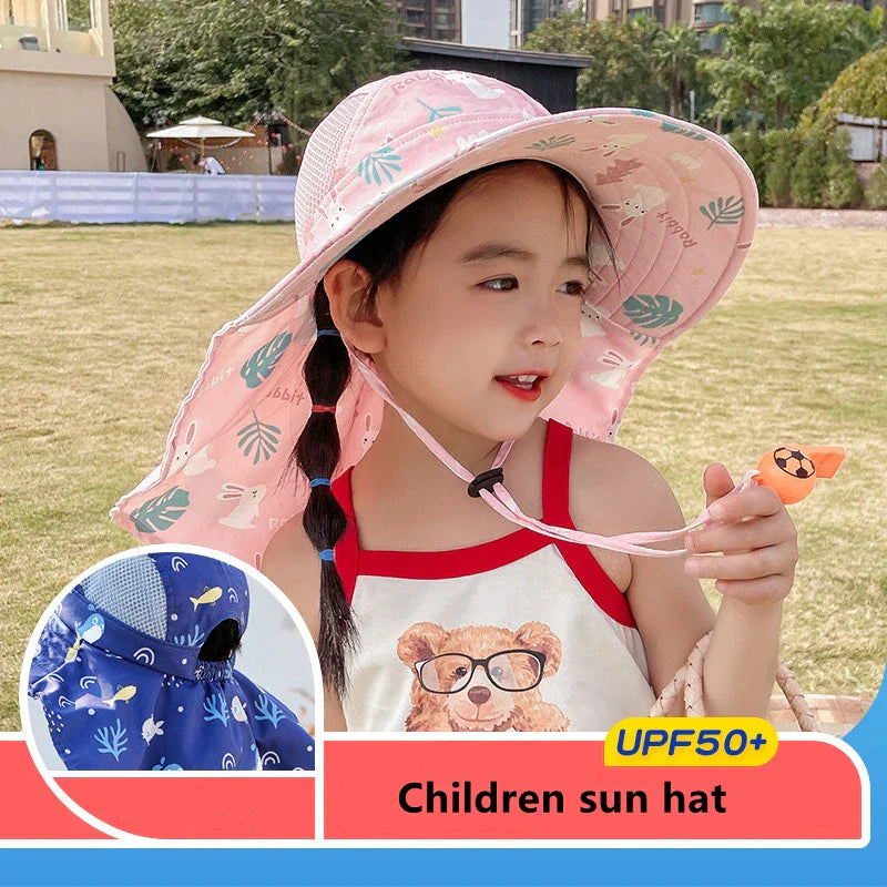 CHILDREN'S SUN HAT WITH UPF 50+ - WIDE BRIM AND ADJUSTABLE CHIN STRAP-Pink-State of Style