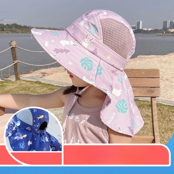 CHILDREN'S SUN HAT WITH UPF 50+ - WIDE BRIM AND ADJUSTABLE CHIN STRAP-Purple-State of Style