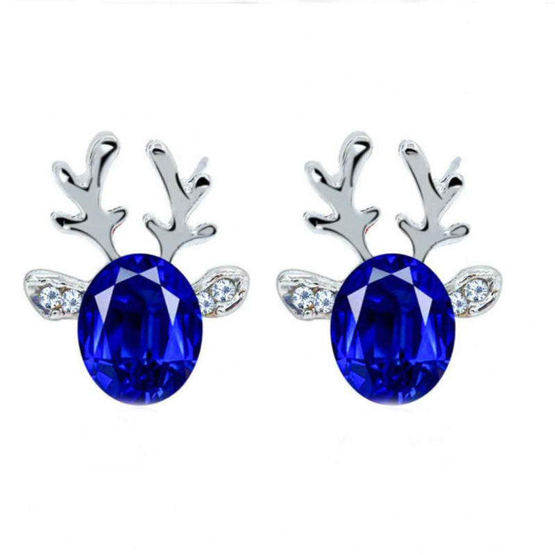 Christmas Reindeer Stud Earrings | Festive Women's Jewellery-BLUE SILVER-State of Style